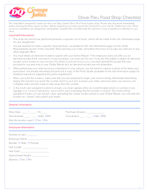 Drive Thru Shop Checklist  Form