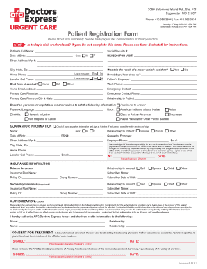 Registration Form AFC Doctors Express Urgent Care