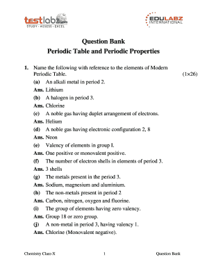 Periodic Table Question Bank  Form