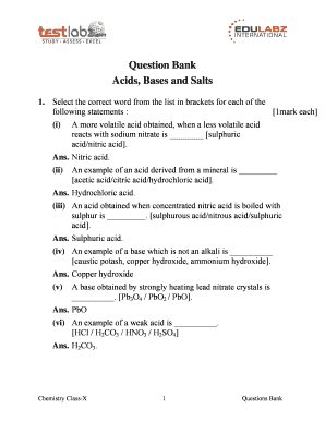 Acids Bases and Salts Questions and Answers PDF  Form