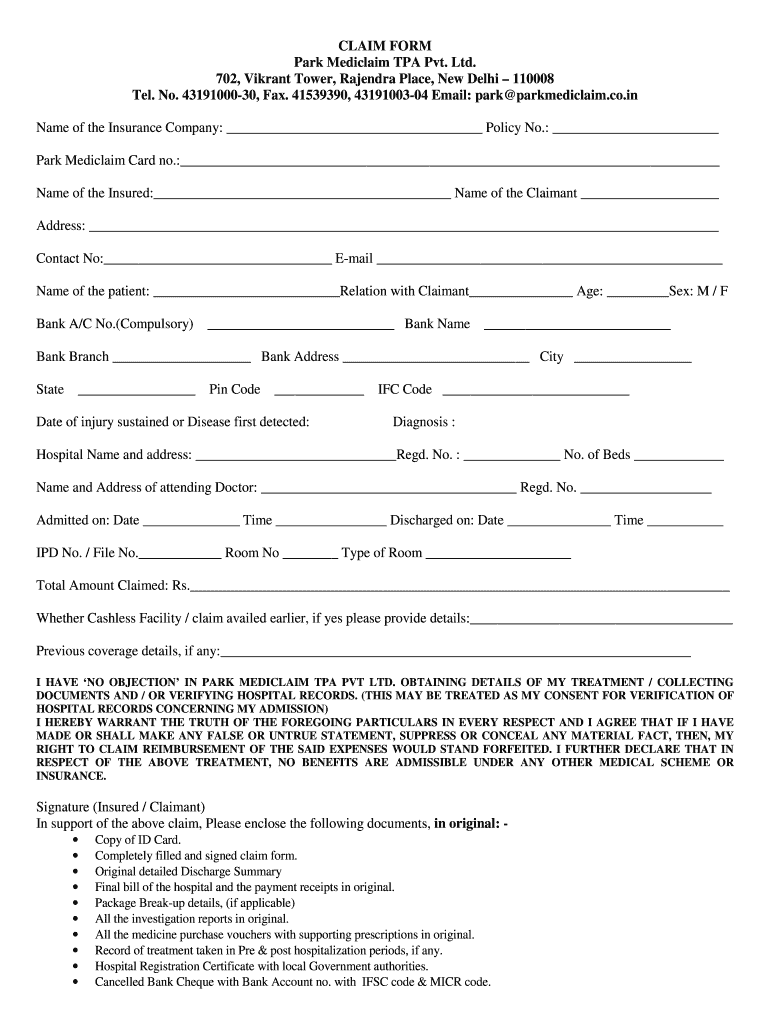 Park Tpa Claim Status  Form