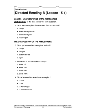 Skills Worksheet Directed Reading  Form