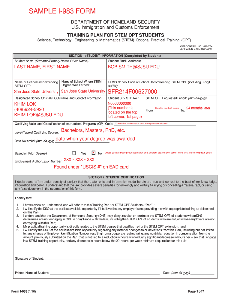 Sample I 983 Form Filled