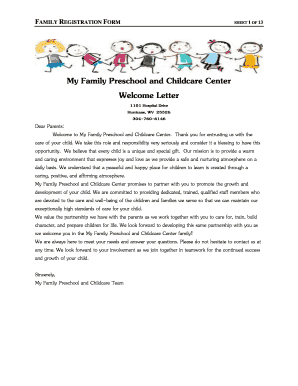Childcare Welcome Letter to Parents  Form