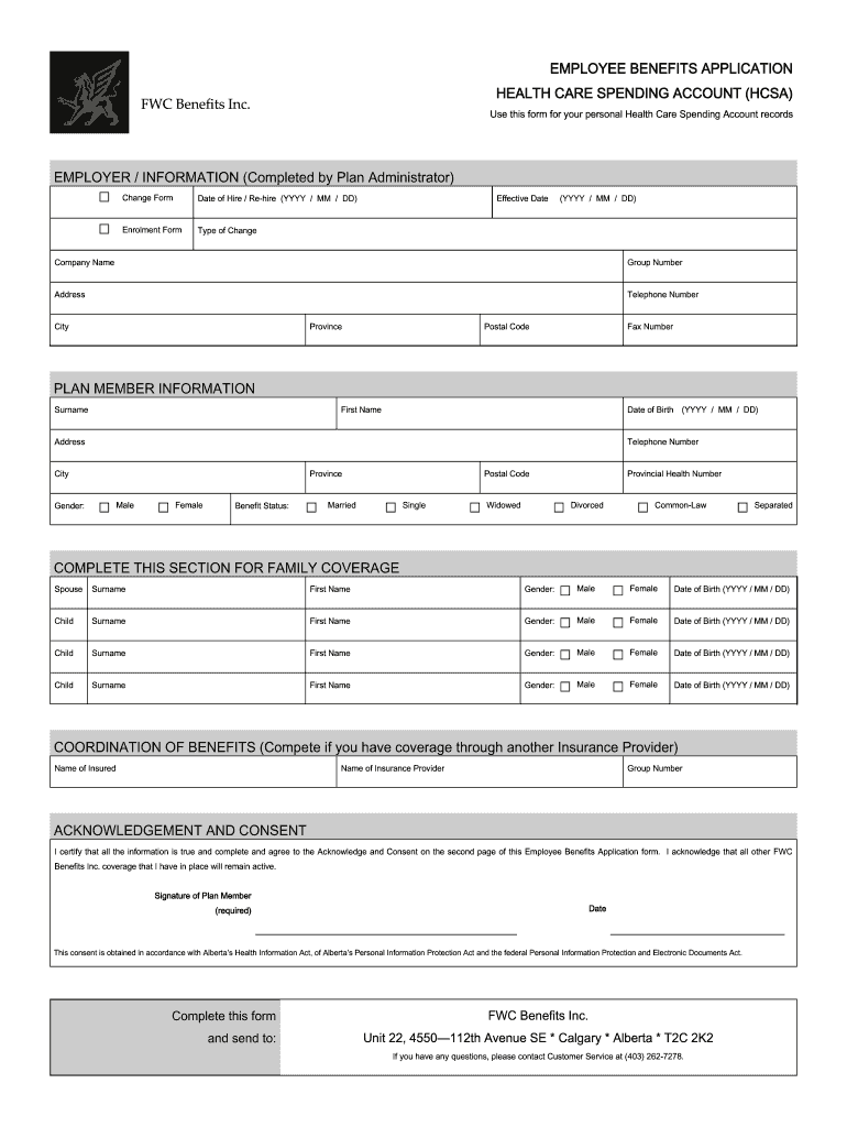 EMPLOYEE BENEFITS APPLICATION HEALTH CARE SPENDING ACCOUNT  Form