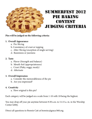 Pie Judging Score Sheet  Form