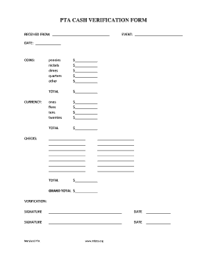 Pta Cash Verification Form