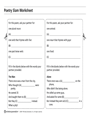 Slam Poetry Worksheet PDF  Form