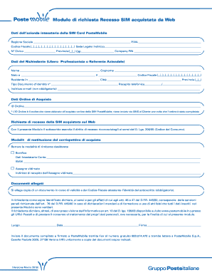 Modulo Di Richiesta Recesso SIM Acquistata Da Web PosteMobile  Form