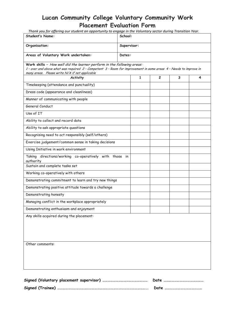Work Experience Evaluation Form