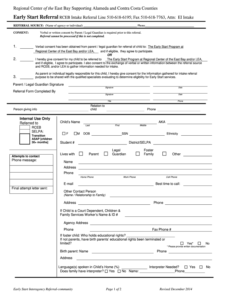  Early Start Referral Form 2014