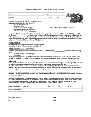 Mosquito Control Proposal &amp; Service Agreement Auto Mist System  Form