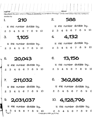 Directions Use Your Notes on Rules of Divisibility to Complete This Page Linfield5  Form