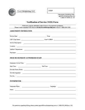 Verification of Service VOS Form Excel Interpreting