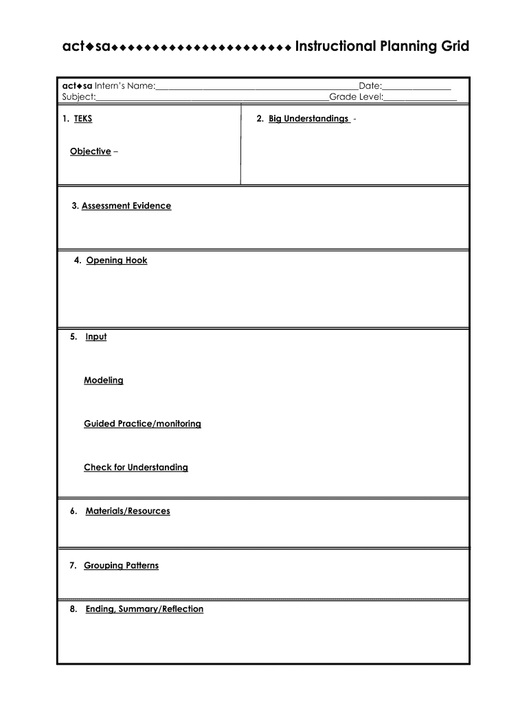 Act Sa Instructional Planning Grid  Form