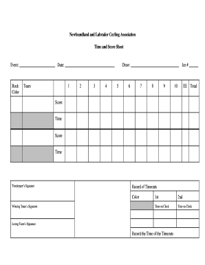 Curling Score Sheet  Form