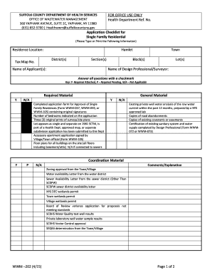 Checklist for Single Family Residential WWM 202 Checklist for Single Family Residential WWM 202 Suffolkcountyny  Form