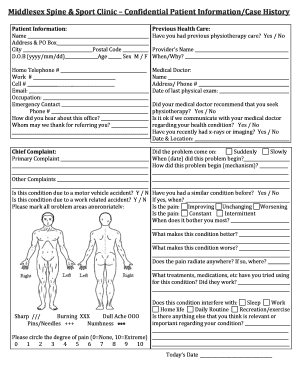 Physiotherapy Intake Form Middlesex Spine and Sport Clinic