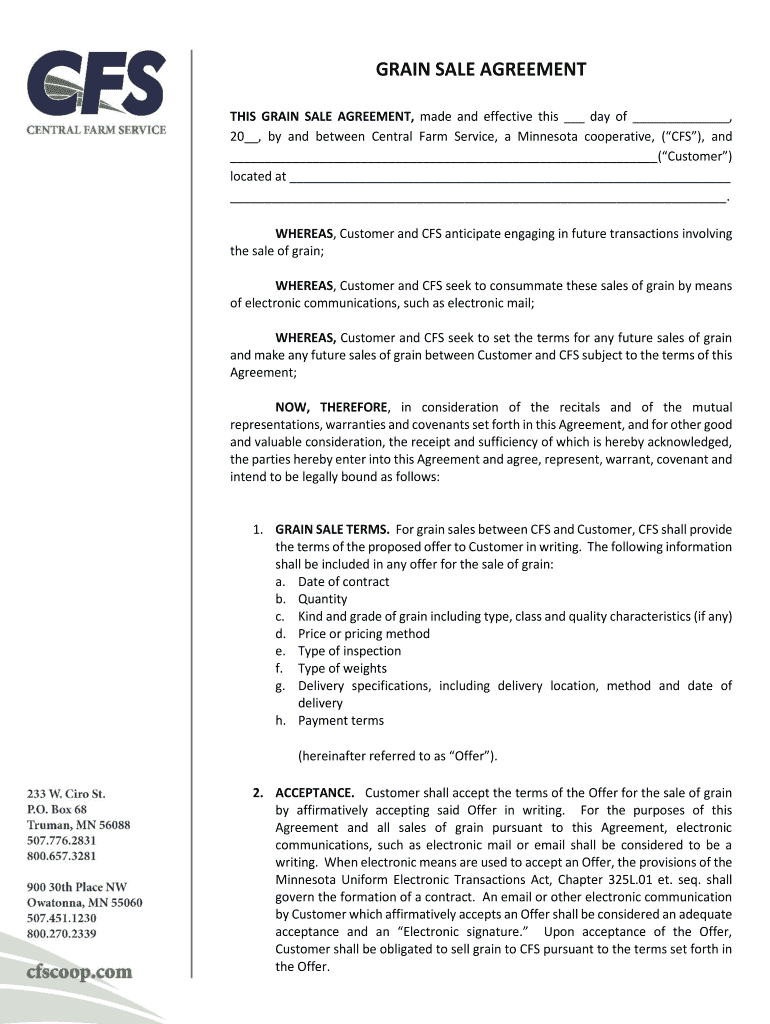 Grain Electronic Contract Agreement Central Farm Service  Form