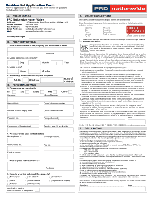 BResidential Application Formb PRD Nationwide Hunter Valley