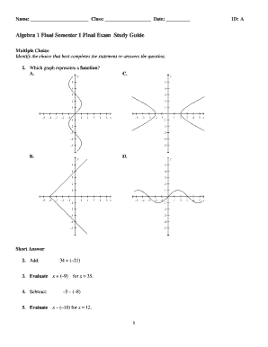 Algebra 1 Final Exam with Answers PDF  Form