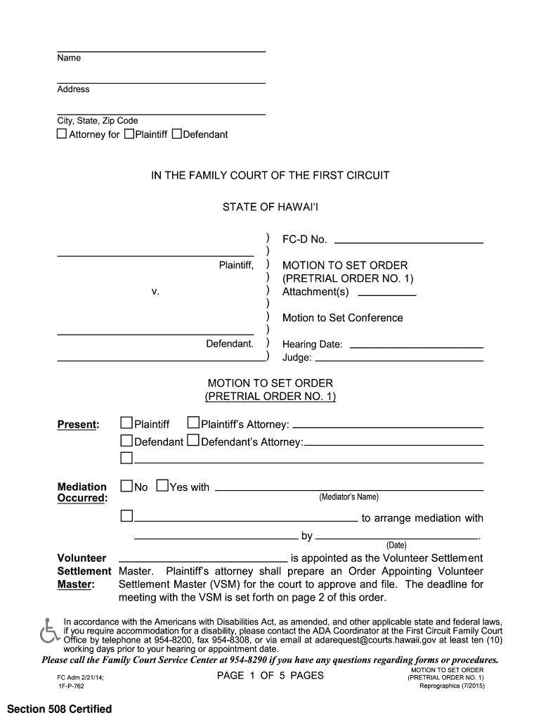 Set Order Courts  Form