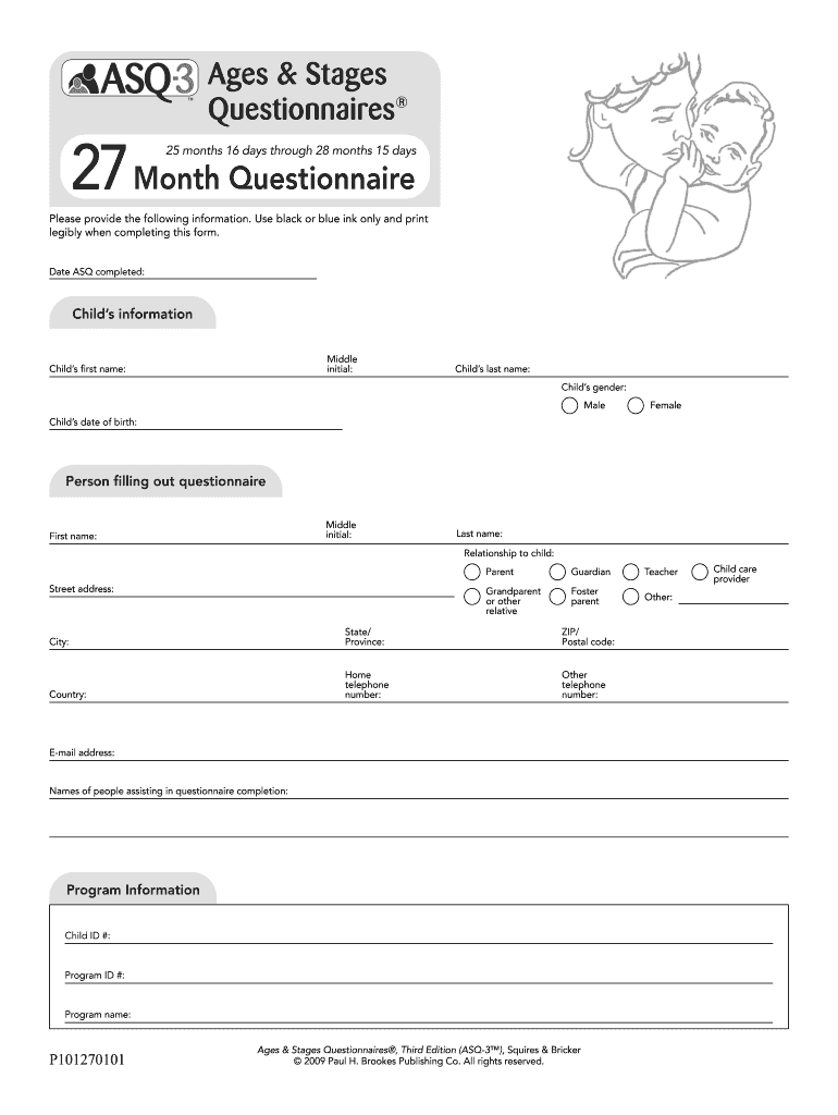 Ages & Stages Questionnaires, Third Edition ASQ 3, Squires & Bricker  Form