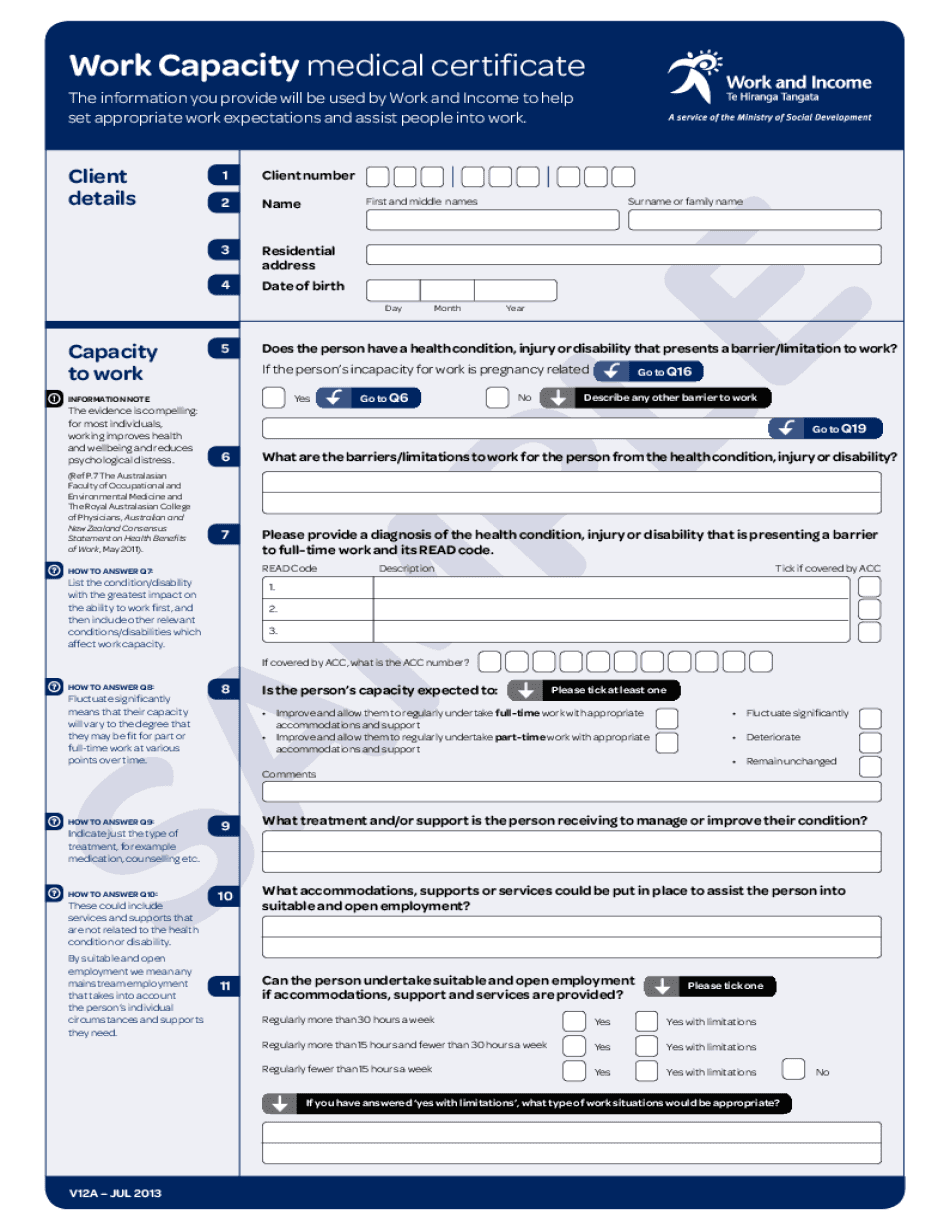 Work Capacity Medical Certificate PDF  Form