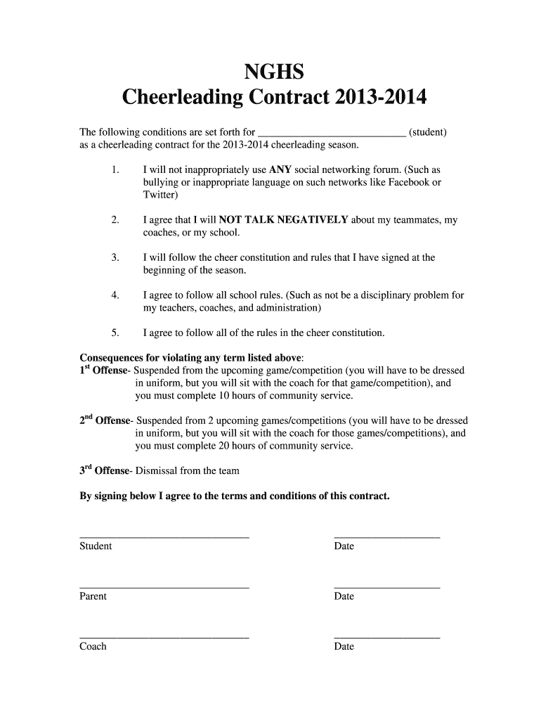  Cheerleader Contract Cheerleading 2014-2024