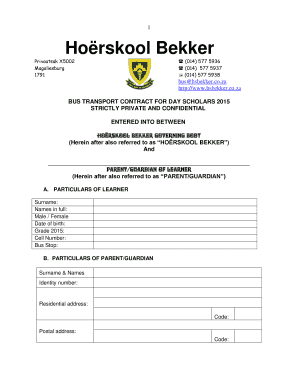 Bekker Boarding School Fees  Form
