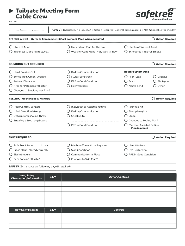 Tailgate Meeting Form Cable Crew Bsafetreebbnzb