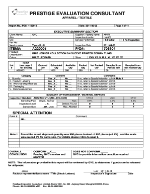 Garment Inspection Report Format in Excel