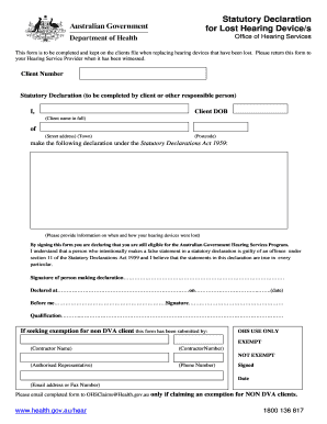 Statutory Declaration for Lost Hearing Devices Office of Hearing Services  Form