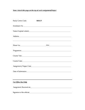 Ignou Project Front Page  Form