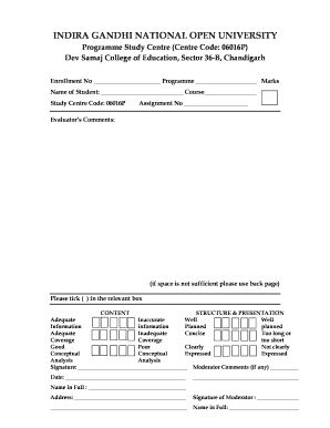 Ignou Assignment Front Page PDF  Form