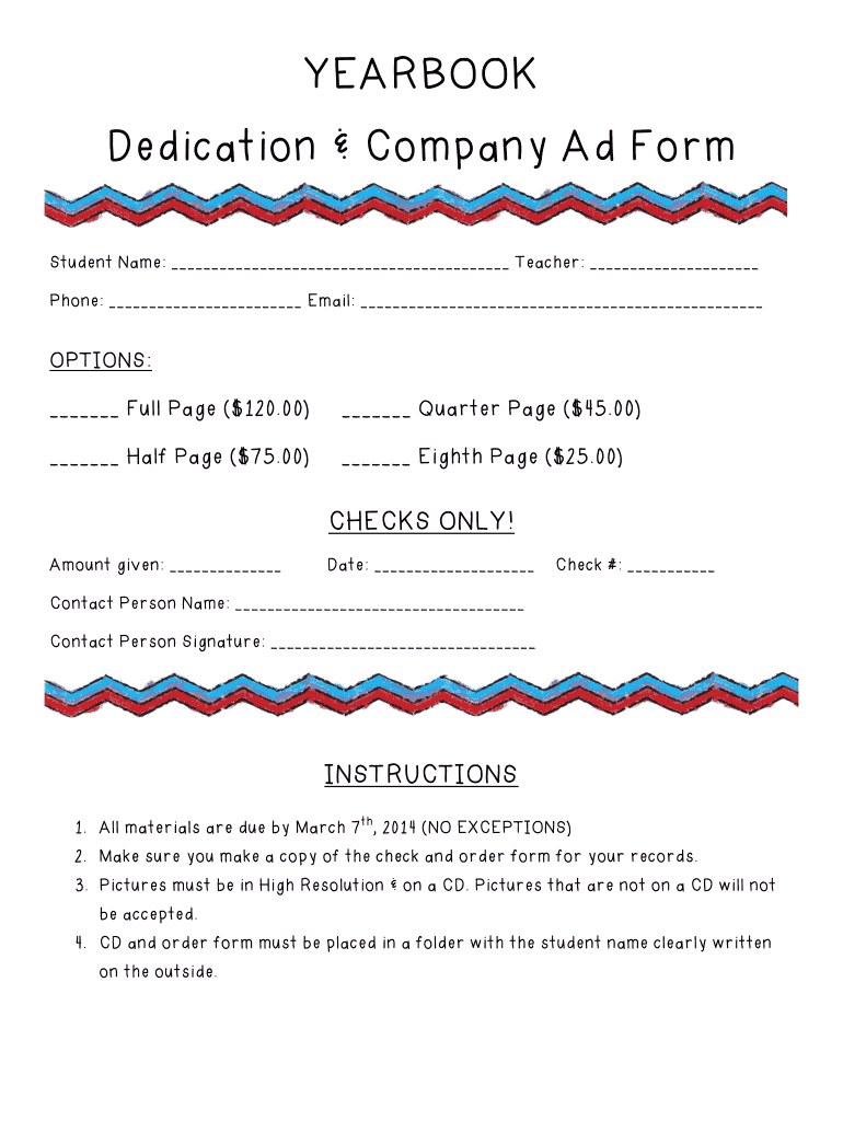  YEARBOOK Dedication Company Ad Form 2014-2024