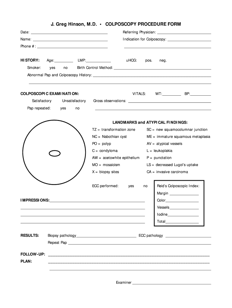 Colposcopy Procedure Note Template  Form