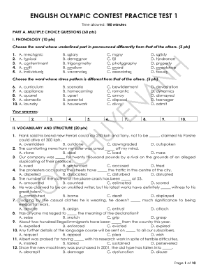 English Olympic Contest Practice Test  Form