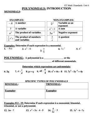 Polynomials Introduction Worksheet Answers  Form