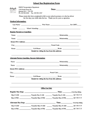 School Bus Registration Form 2016