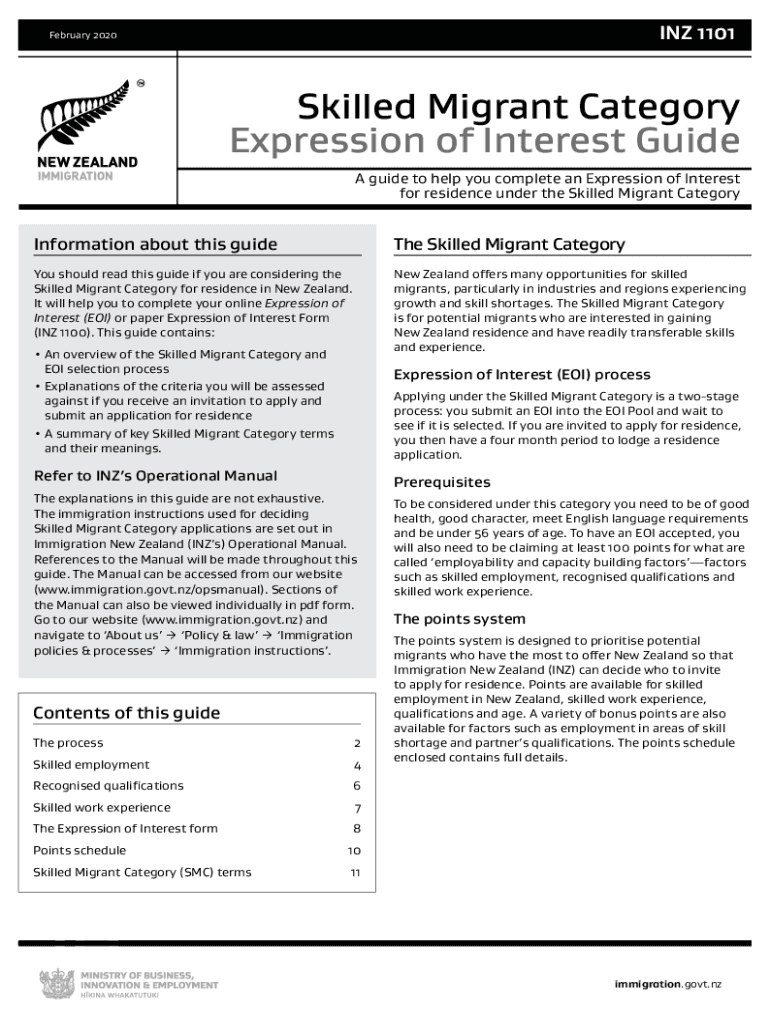  Skilled Migrant Category Expression of Interest Guide INZ 1101 2020-2024