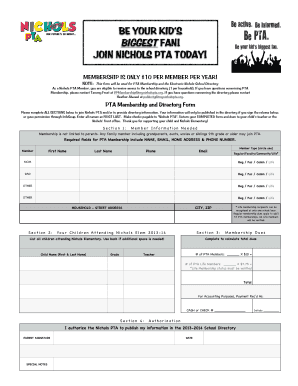  New PTA Membership Form for Nichols Elementary PTA Mynicholspta 2014-2024