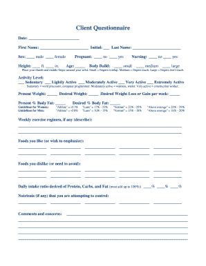 Fitness Questionnaire  Form