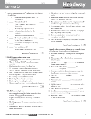 Unit Test 2a Headway  Form