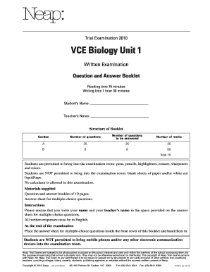 Vce Biology Unit 1 and 2 Practice Exams  Form