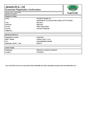 Jewelultra Guarantee  Form