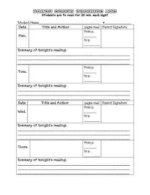 THIRD GRADE READING LOG Sacred Heart School Sacredheartschoolventura  Form