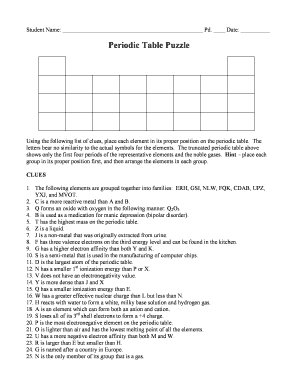 Periodic Puzzle Answer Key  Form