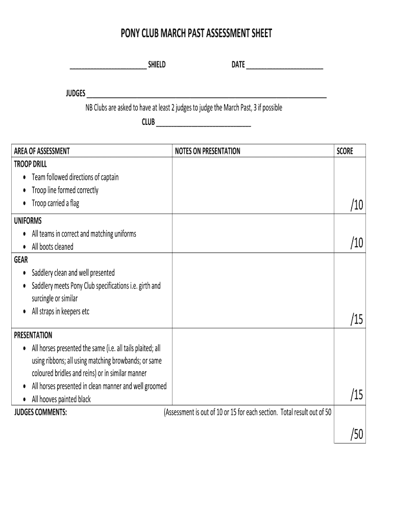 CLUB AREA of ASSESSMENT NOTES on PRESENTATION SCORE  Form