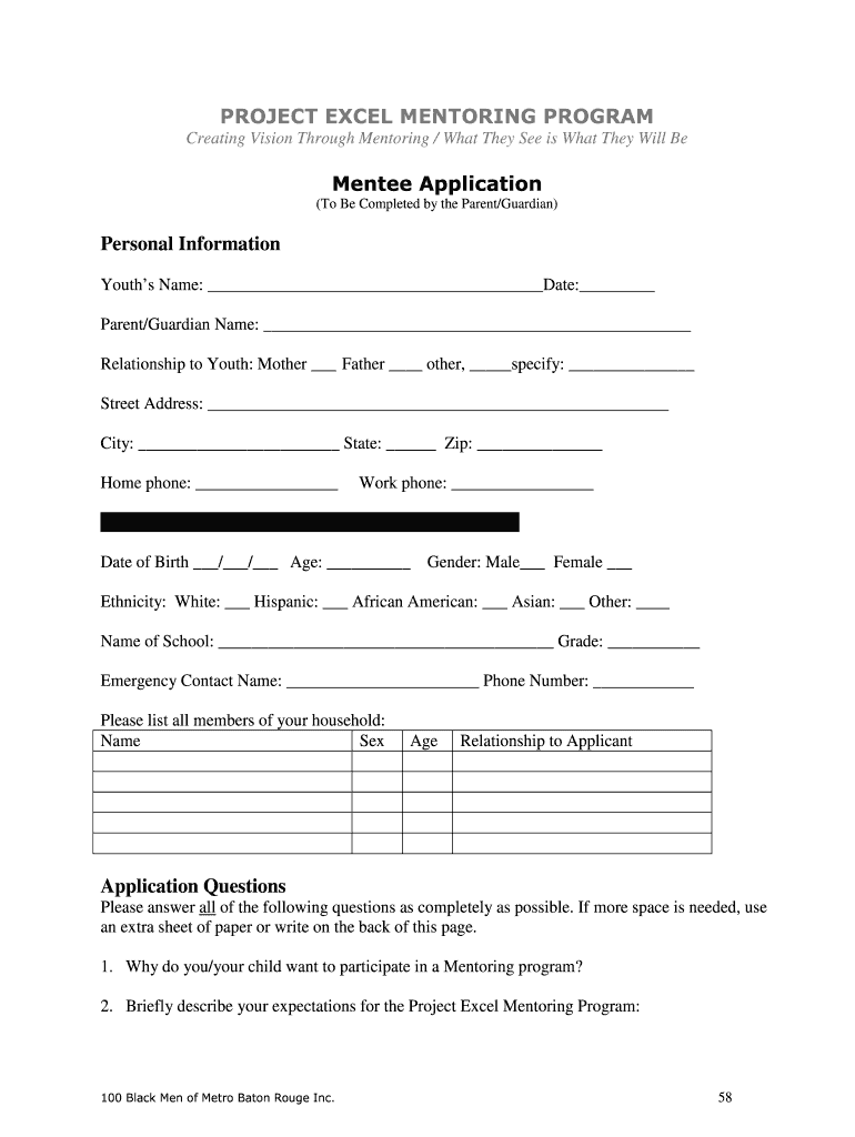 Project Excel Application Packet 100 Black Men of Metro  Form
